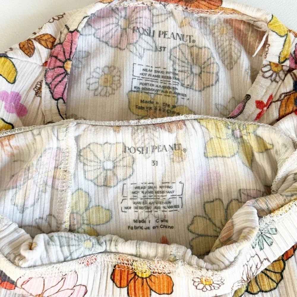 Posh Peanut Toddler Girls‎ Retro Floral Bamboo Ribbed Dolly Pajama Set Size 3T